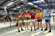 3 May 2019; Hurlers, from left to right, Conor Fogarty of Kilkenny, Richard Cody of Carlow, Pauric Mannion of Galway, Richard Cody of Carlow and Paddy Smith of Dublin during the launch of the Leinster GAA Senior Championships at the Casement Aerodrome in Baldonnel, Dublin. Photo by Ramsey Cardy/Sportsfile