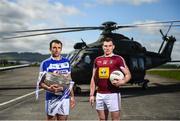 3 May 2019; Gareth Dillon of Laois, left, and Kieran Martin of Westmeath during the launch of the Leinster GAA Senior Championships at the Casement Aerodrome in Baldonnel, Dublin. Photo by David Fitzgerald/Sportsfile