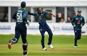 3 May 2019; Jofra Archer of England celebrates after bowling out Mark Adair of Ireland during the One Day International between Ireland and England at Malahide Cricket Ground in Dublin. Photo by Sam Barnes/Sportsfile