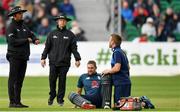 3 May 2019; Dawid Malan of England receives treatment during the One Day International between Ireland and England at Malahide Cricket Ground in Dublin. Photo by Sam Barnes/Sportsfile