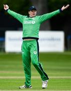 3 May 2019; Kevin O’Brien of Ireland celebrates after catching out Joe Denly of England during the One Day International between Ireland and England at Malahide Cricket Ground in Dublin. Photo by Sam Barnes/Sportsfile