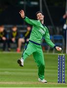 3 May 2019; George Dockrell of Ireland bowls during the One Day International between Ireland and England at Malahide Cricket Ground in Dublin. Photo by Sam Barnes/Sportsfile