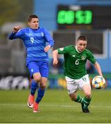 3 May 2019; Joe Hodge of Republic of Ireland in action against Christos Tzolis of Greece during the 2019 UEFA European Under-17 Championships Group A match between Republic of Ireland and Greece at Tallaght Stadium in Dublin. Photo by Stephen McCarthy/Sportsfile