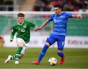 3 May 2019; Charlie McCann of Republic of Ireland in action against Vasileios Sourlis of Greece during the 2019 UEFA European Under-17 Championships Group A match between Republic of Ireland and Greece at Tallaght Stadium in Dublin. Photo by Stephen McCarthy/Sportsfile