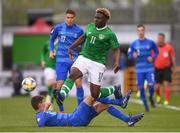 3 May 2019; Festy Ebosele of Republic of Ireland in action against Panagiotis Panagiotou of Greece during the 2019 UEFA European Under-17 Championships Group A match between Republic of Ireland and Greece at Tallaght Stadium in Dublin. Photo by Stephen McCarthy/Sportsfile