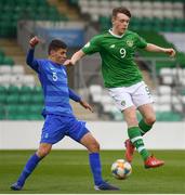 3 May 2019; Conor Carty of Republic of Ireland in action against Panagiotis Panagiotou of Greece during the 2019 UEFA European Under-17 Championships Group A match between Republic of Ireland and Greece at Tallaght Stadium in Dublin. Photo by Stephen McCarthy/Sportsfile