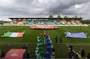3 May 2019; Teams and officials walk out prior to the 2019 UEFA European Under-17 Championships Group A match between Republic of Ireland and Greece at Tallaght Stadium in Dublin. Photo by Stephen McCarthy/Sportsfile