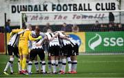 3 May 2019; The Dundalk team huddle prior to the SSE Airtricity League Premier Division match between Dundalk and Derry City at Oriel Park in Dundalk, Louth. Photo by Oliver McVeigh/Sportsfile