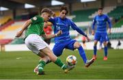 3 May 2019; Matt Everitt of Republic of Ireland in action against Aventis Aventisian of Greece during the 2019 UEFA European Under-17 Championships Group A match between Republic of Ireland and Greece at Tallaght Stadium in Dublin. Photo by Stephen McCarthy/Sportsfile