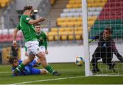 3 May 2019; Matt Everitt of Republic of Ireland scores his side's first goal during the 2019 UEFA European Under-17 Championships Group A match between Republic of Ireland and Greece at Tallaght Stadium in Dublin. Photo by Stephen McCarthy/Sportsfile