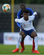 3 May 2019; Noni Madueke of England is tackled by Jean-Claude Ntenda of France during the 2019 UEFA European Under-17 Championships Group B match between England and France at City Calling Stadium in Longford. Photo by Eóin Noonan/Sportsfile
