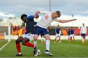 3 May 2019; Nathanaël Mbuku of France in action against Sammy Robinson of England during the 2019 UEFA European Under-17 Championships Group B match between England and France at City Calling Stadium in Longford. Photo by Eóin Noonan/Sportsfile