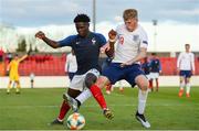 3 May 2019; Nathanaël Mbuku of France in action against Sammy Robinson of England during the 2019 UEFA European Under-17 Championships Group B match between England and France at City Calling Stadium in Longford. Photo by Eóin Noonan/Sportsfile