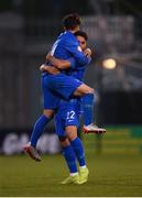 3 May 2019; Dimitrios Arsenidis, right, celebrates with his Greece team-mate Aventis Aventisian after scoring his side's goal during the 2019 UEFA European Under-17 Championships Group A match between Republic of Ireland and Greece at Tallaght Stadium in Dublin. Photo by Stephen McCarthy/Sportsfile