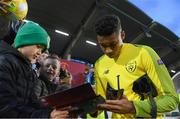 3 May 2019; Gavin Bazunu of Republic of Ireland signs autographs following the 2019 UEFA European Under-17 Championships Group A match between Republic of Ireland and Greece at Tallaght Stadium in Dublin. Photo by Stephen McCarthy/Sportsfile