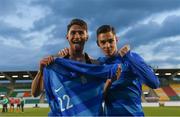 3 May 2019; Dimitrios Arsenidis, left, and Angelos Tsavos of Greece celebrate following the 2019 UEFA European Under-17 Championships Group A match between Republic of Ireland and Greece at Tallaght Stadium in Dublin. Photo by Stephen McCarthy/Sportsfile