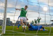 3 May 2019; Matt Everitt of Republic of Ireland scores his side's goal during the 2019 UEFA European Under-17 Championships Group A match between Republic of Ireland and Greece at Tallaght Stadium in Dublin. Photo by Stephen McCarthy/Sportsfile
