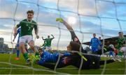 3 May 2019; Matt Everitt of Republic of Ireland celebrates after scoring his side's his side's goal past Greece goalkeeper Konstantinos Tzolakis during the 2019 UEFA European Under-17 Championships Group A match between Republic of Ireland and Greece at Tallaght Stadium in Dublin. Photo by Stephen McCarthy/Sportsfile