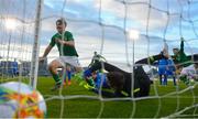 3 May 2019; Matt Everitt of Republic of Ireland celebrates after scoring his side's his side's goal past Greece goalkeeper Konstantinos Tzolakis during the 2019 UEFA European Under-17 Championships Group A match between Republic of Ireland and Greece at Tallaght Stadium in Dublin. Photo by Stephen McCarthy/Sportsfile