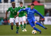 3 May 2019; Angelos Tsavos of Greece and Festy Ebsoele of Republic of Ireland during the 2019 UEFA European Under-17 Championships Group A match between Republic of Ireland and Greece at Tallaght Stadium in Dublin. Photo by Stephen McCarthy/Sportsfile