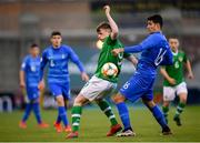 3 May 2019; Conor Carty of Republic of Ireland and Vasileios Pavlidis of Greece during the 2019 UEFA European Under-17 Championships Group A match between Republic of Ireland and Greece at Tallaght Stadium in Dublin. Photo by Stephen McCarthy/Sportsfile