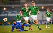 3 May 2019; Matt Everitt of Republic of Ireland and Vasileios Pavlidis of Greece during the 2019 UEFA European Under-17 Championships Group A match between Republic of Ireland and Greece at Tallaght Stadium in Dublin. Photo by Stephen McCarthy/Sportsfile