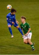 3 May 2019; Aventis Aventisian of Greece and Matt Everitt of Republic of Ireland during the 2019 UEFA European Under-17 Championships Group A match between Republic of Ireland and Greece at Tallaght Stadium in Dublin. Photo by Stephen McCarthy/Sportsfile