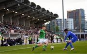 3 May 2019; Matt Everitt of Republic of Ireland and Aventis Aventisian of Greece during the 2019 UEFA European Under-17 Championships Group A match between Republic of Ireland and Greece at Tallaght Stadium in Dublin. Photo by Stephen McCarthy/Sportsfile