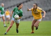 4 May 2019; Joanne Donnan of Fermanagh in action against Maria Hanna of Antrim during the Lidl Ladies NFL Division 4 Final between Antrim and Fermanagh at St Tiernach's Park, Clones, Co.Monaghan. Photo by Oliver McVeigh/Sportsfile