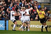 4 May 2019; Nick Timoney of Ulster is congratulated by team-mates after scoring his side's first try during the Guinness PRO14 quarter-final match between Ulster and Connacht at Kingspan Stadium in Belfast. Photo by David Fitzgerald/Sportsfile