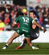 4 May 2019; Billy Burns of Ulster is tackled by Bundee Aki of Connacht resulting in a penalty during the Guinness PRO14 quarter-final match between Ulster and Connacht at Kingspan Stadium in Belfast. Photo by David Fitzgerald/Sportsfile