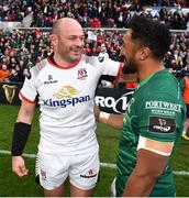 4 May 2019; Rory Best of Ulster and Bundee Aki of Connacht following the Guinness PRO14 quarter-final match between Ulster and Connacht at Kingspan Stadium in Belfast. Photo by David Fitzgerald/Sportsfile