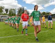 4 May 2019; Joanne Donnan captain of Fermanagh leads her team during the pre-match parade before the Lidl Ladies NFL Division 4 Final between Antrim and Fermanagh at St Tiernach's Park, Clones, Co.Monaghan. Photo by Matt Browne/Sportsfile