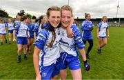 5 May 2019; Aileen Wall, left, and Chloe Fennell of Waterford celebrate after the Lidl Ladies National Football League Division 2 Final match between Kerry and Waterford at Parnell Park in Dublin. Photo by Brendan Moran/Sportsfile