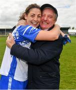 5 May 2019; Former Waterford manager Micheal Ryan celebrates with his daughter Michelle after the Lidl Ladies National Football League Division 2 Final match between Kerry and Waterford at Parnell Park in Dublin. Photo by Brendan Moran/Sportsfile