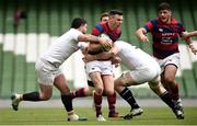 5 May 2019; Matthew Darcy of Clontarf is tackled by Dylan Murphy and Evan Mintern of Cork Constitution during the All-Ireland League Division 1 Final match between Cork Constitution and Clontarf at the Aviva Stadium in Dublin. Photo by Oliver McVeigh/Sportsfile
