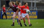 5 May 2019; Orlagh Farmer of Cork in action against Louise Ward of Galway during the Lidl Ladies National Football League Division 1 Final match between Cork and Galway at Parnell Park in Dublin. Photo by Brendan Moran/Sportsfile