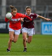 5 May 2019; Aishling Hutchings of Cork in action against Sinead Burke of Galway during the Lidl Ladies National Football League Division 1 Final match between Cork and Galway at Parnell Park in Dublin. Photo by Brendan Moran/Sportsfile