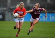 5 May 2019; Orla Finn of Cork in action against Megan Glynn of Galway during the Lidl Ladies National Football League Division 1 Final match between Cork and Galway at Parnell Park in Dublin. Photo by Brendan Moran/Sportsfile
