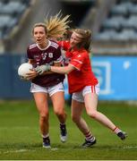 5 May 2019; Megan Glynn of Galway in action against Eimear Kiely of Cork during the Lidl Ladies National Football League Division 1 Final match between Cork and Galway at Parnell Park in Dublin. Photo by Ray McManus/Sportsfile