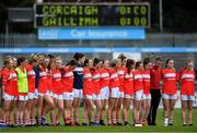 5 May 2019; The Cork team stand for a minute's silence in memory of the late Eugene McGee, 1982 All-Ireland winning manager with Offaly, prior to the Lidl Ladies National Football League Division 1 Final match between Cork and Galway at Parnell Park in Dublin. Photo by Brendan Moran/Sportsfile