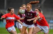5 May 2019; Olivia Divilly of Galway in action against Melissa Duggan and Ciara O'Sullivan of Cork during the Lidl Ladies National Football League Division 1 Final match between Cork and Galway at Parnell Park in Dublin. Photo by Brendan Moran/Sportsfile
