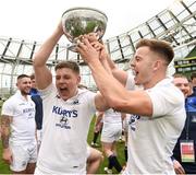 5 May 2019; Aidan Moynihan and Niall Kennealey of Cork Constitution celebrate with the cup after the All-Ireland League Division 1 Final match between Cork Constitution and Clontarf at the Aviva Stadium in Dublin. Photo by Oliver McVeigh/Sportsfile