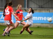 5 May 2019; Saoirse Noonan of Cork, 25,  shoots past Lisa Murphy in the Galway to score her side's first goal during the Lidl Ladies National Football League Division 1 Final match between Cork and Galway at Parnell Park in Dublin. Photo by Ray McManus/Sportsfile