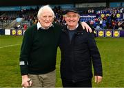 5 May 2019; Brendan Martin, a native of Tullamore, County Offaly, who organised Ladies' Gaelic football games in the early 1970s and became one of the first treasurers of the then newly founded Ladies' Gaelic Football Association, is photographed with former Waterford manager Micheal Ryan, right, after the Lidl Ladies National Football League Division 2 Final match between Kerry and Waterford at Parnell Park in Dublin. Photo by Ray McManus/Sportsfile