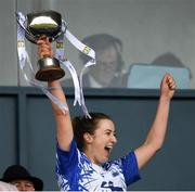 5 May 2019; Maria Delahunty of Waterford lifts the cup after the Lidl Ladies National Football League Division 2 Final match between Kerry and Waterford at Parnell Park in Dublin. Photo by Ray McManus/Sportsfile