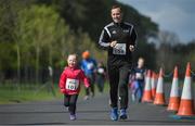 4 May 2019; Mark and Mia Scanlon, from Trim, Co. Meath competing in the Family Mile at the Irish Runner 5k in conjunction with the AAI National 5k Championships, Phoenix Park in Dublin. Photo by Brendan Moran/Sportsfile