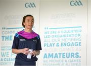 6 May 2019; LGFA Gaelic4Teens ambassador Sharon Courtney speaking during a Lifestyle Balance seminar during the 2019 Gaelic4Teens Activity Day at the GAA National Games Development Centre in Abbotstown, Dublin. Photo by Seb Daly/Sportsfile