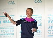 6 May 2019; LGFA Gaelic4Teens ambassador Sharon Courtney speaking during a Lifestyle Balance seminar during the 2019 Gaelic4Teens Activity Day at the GAA National Games Development Centre in Abbotstown, Dublin. Photo by Seb Daly/Sportsfile