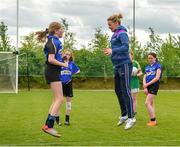 6 May 2019; LGFA Gaelic4Teens ambassador Fiona McHale, right, with participants during the 2019 Gaelic4Teens Activity Day at the GAA National Games Development Centre in Abbotstown, Dublin. Photo by Seb Daly/Sportsfile